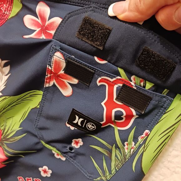 Hurley Swim Trunks MLB BOSTON RED SOXS Mens 33 BLUE Tropical Floral Board Shorts - Picture 9 of 16